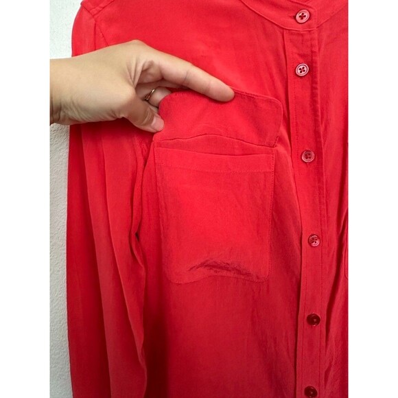 Equipment Femme Silk Collarless Button Down Shirt Coral Pink Work Women's Small - Picture 4 of 7